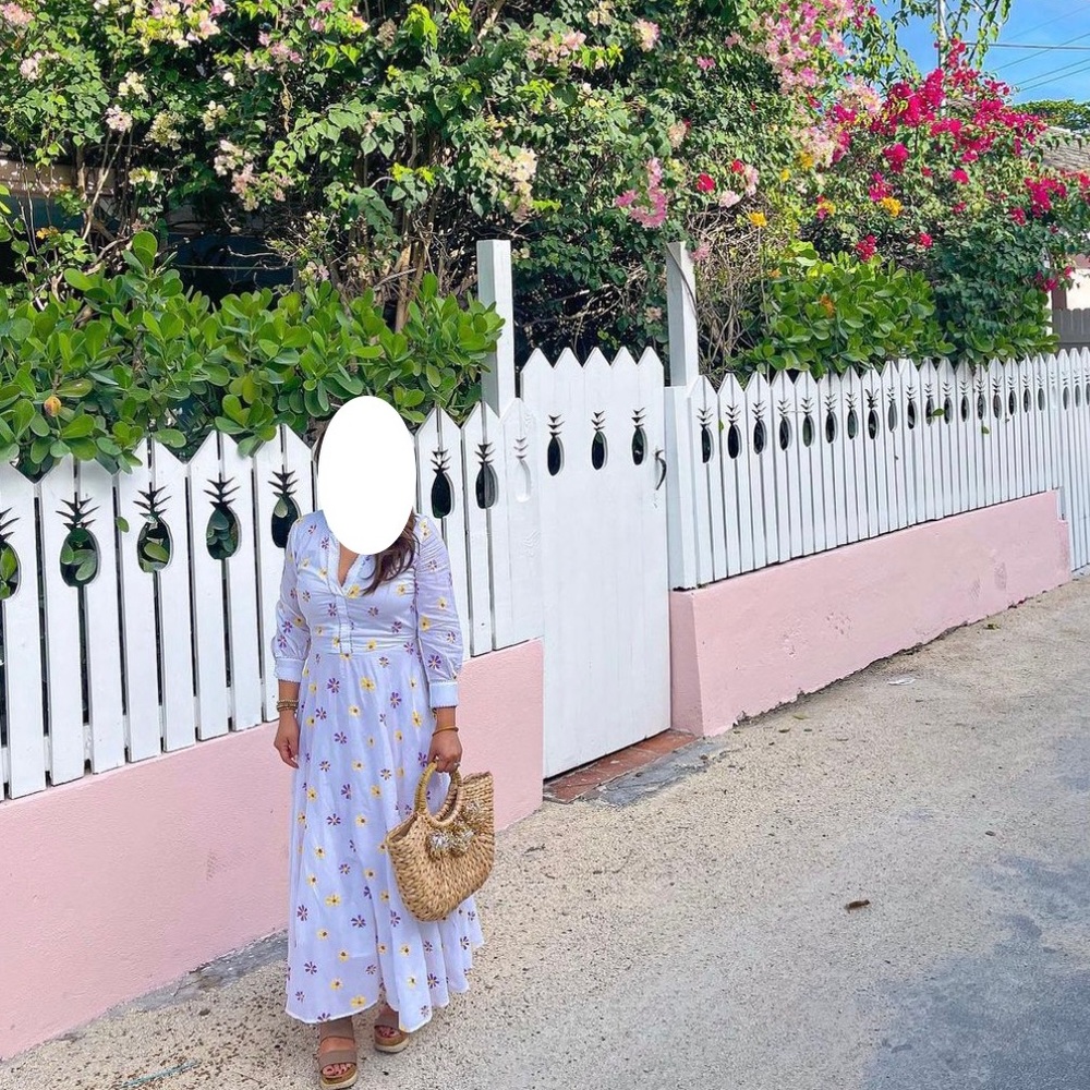 Nimo white maxi dress purple yellow flowers XS